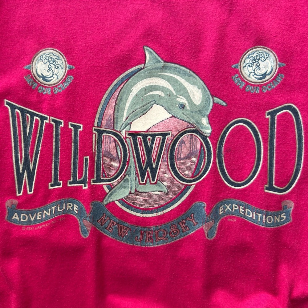 Vintage Wildwood New Jersey dolphin graphic XL‎ pink Made in USA single stitch - Picture 2 of 8
